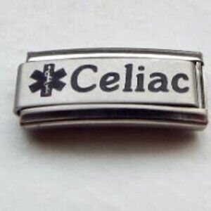 Celiac medical alert sign 9mm laser Italian charm bracelet super link new